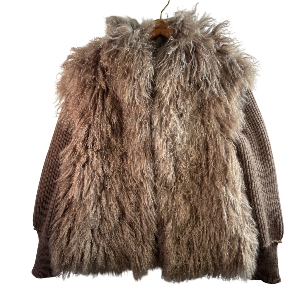 Vtg Mongolian Lamb Fur Convertible Vest Jacket Reversible Penny Lane Luxe Glam M